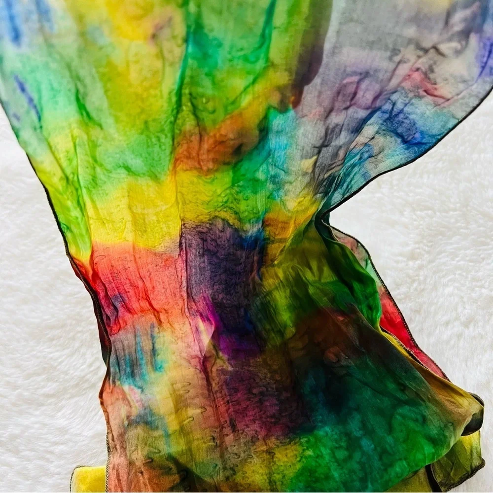 Multicolor Silk Scarf. Colourful silk scarf women Tropical Hand dyed silk scarf.